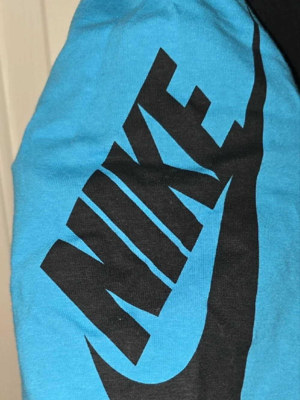 Nike Black T-Shirt with Pink & Blue Swooshes and Color-Block Sleeves - Picture 5 of 7